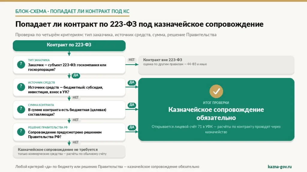 Казначейское сопровождение договоров по 223-ФЗ: критерии, лицевые счета и практика 2026 года Казначейское сопровождение договоров по 223-ФЗ: критерии, лицевые счета и практика 2026 года